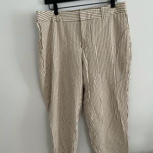 Beige and white striped cropped trousers